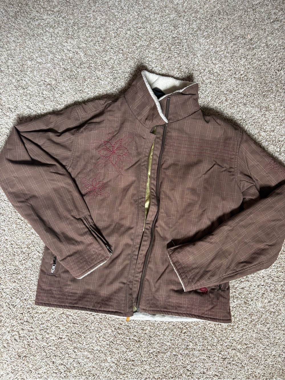 Mountain Hardwear Brown Plaid Jacket with Subtle Embroidery